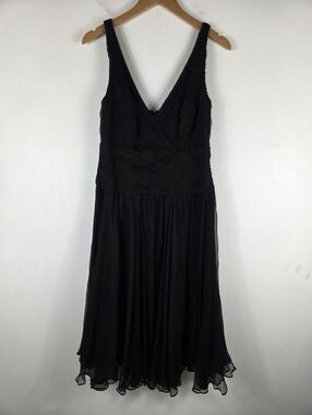 Tadashi Shoji Collection Silk Crinkled Ruched Pleated V Neck A Line Dress